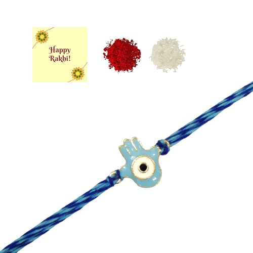 DMS RETAIL Evil Eye Couple Bracelet Rakhi Set For Bhaiya Bhabhi Raksha Bandhan Rakhi Bracelet Set for Brother Bhaiya Bhabhi Rakhi with Roli Tilak & Greetings Card