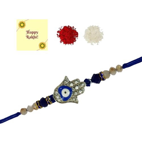 DMS RETAIL Handmade Evil Eye Rakhi Protect From Negative Energy Unisex Evil Eye Rakhi With Beads Handmade Rakhi for Brother/Sister set of 4