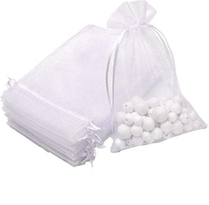 DMS RETAIL Plain Non Printed Clear - Organza Favor Jewellery Pouch, Shagun Potli Bags Drawstring Pouches For Wedding Plain Organza Bag Pouches Pack Of 20 Bags White (20X30 CMS)