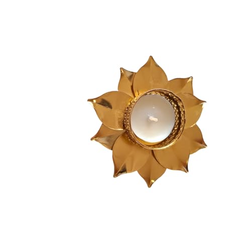 DMS RETAIL Iron Lotus Tealight Holder with Tealight for Diwali Decoration (Pack of 2) Diwali tealight Holder, Candle Holder, Lotus Candle Holder, Diwali Decoration, Diwali Gifts