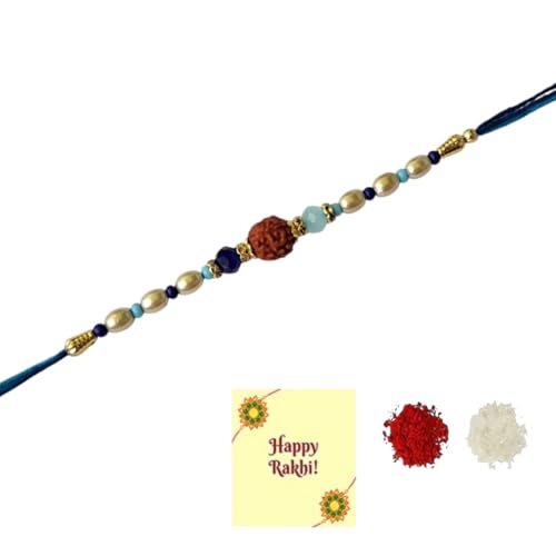 DMS RETAIL Rudraksh Rakhi Combo For Bhaiya, Rakshabandhan Greetings Card For Brother Sister-In-Law, Rakhi With Roli Tilak Set Of 1