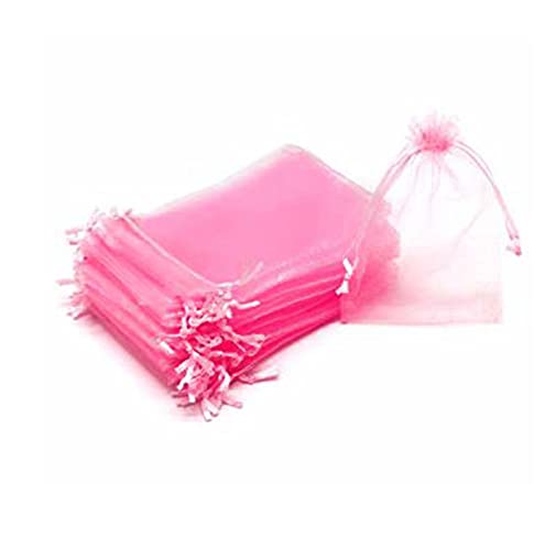 DMS RETAIL Plain Non Printed Clear - Organza Favor Jewellery Pouch, Shagun Potli Bags Drawstring Pouches For Wedding Plain Organza Bag Pouches Pack Of 60 Bags PINK (8X10 CMS)