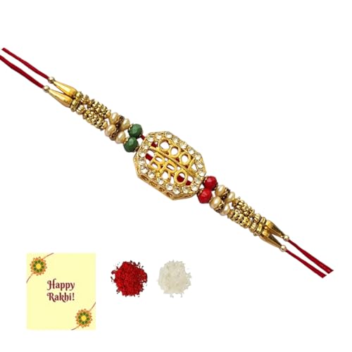 DMS RETAIL Designer Diamond Pearl Studded Fancy Rakhi for Brother and bhabhi- Rakhi Gift for Brother (Cool BHAI) (BRO) With Roli Tilak and Greetings Card