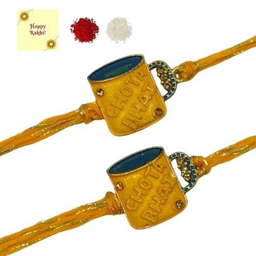 DMS RETAIL Set Of 4 Chota Bhai Rakhi for Brother Gold Plated Kudan Stone Rakhi Designer Rakhi Raksha Bandhan Moli Bracelet for Brother with Roli Tilak And Greetings Card