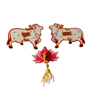 DMS RETAIL Beautiful Handmade Pichwai Shubh Labh shubh labh Best for Home Decor/Diwali Decoration (Handmade) (Pack of 2)