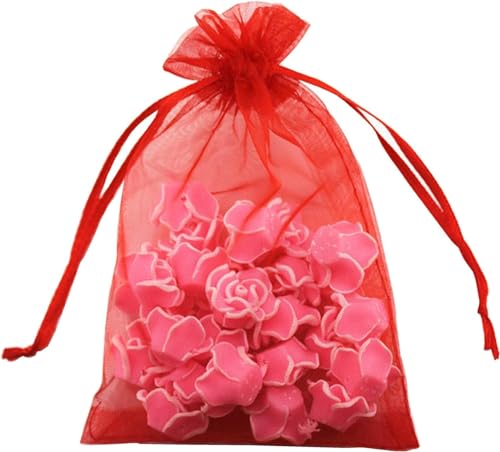 DMS RETAIL Shagun Potli Bags Organza Potli Pouch Sheer Pouches Candy Chocolate Pouches Drawstring Pouches 16X23 CMS Pack Of 15 (RED)