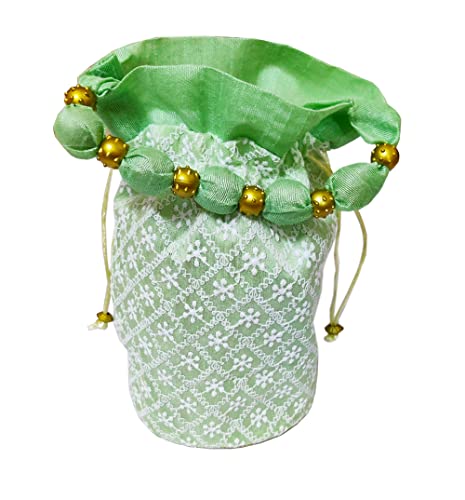 DMS RETAIL Presents Designer Royal Lucknowi Potli Batwa Bag Bridal Purse Women Handbag Shagun Pouch Return Gifts for Ladies (Pista Green)