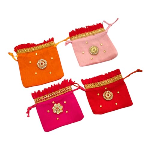 DMS RETAIL to Stone Work Silk Small Coin Potli for Girls, Party Favor Gift Bags, Small Home Function Return Gift Traditional Wedding, Party & Festive Return Gift Pouches Pack Of (5)