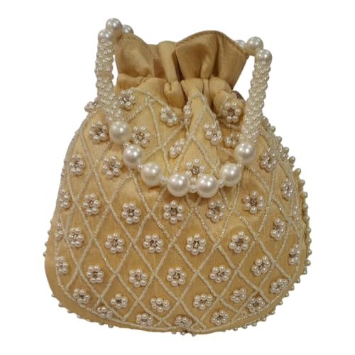 DMS RETAIL Potli | Beadwork Pear Wedding Potli | Beads Handle Potli | Wallet Potli | Christmas Gift Potli | Baby Shower Potli | Lucknowi Potli | Embroidery Potli
