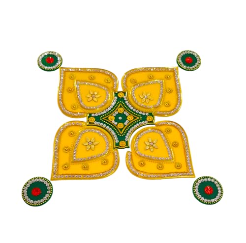 DMS RETAI Reusable Plastic Pan Acrylic Handcrafted Decorative Rangoli Set for Floor Decoration for Diwali Puja Functions, Table Decoration Floor Decoration Multicolor, 10 Inch, 9 PCS