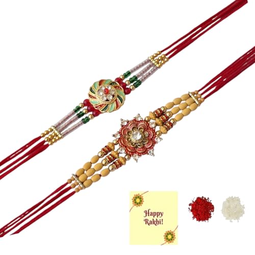 DMS RETAIL Designer Multicolor RAKHI Set Of 2 in different design with Roli and chawal