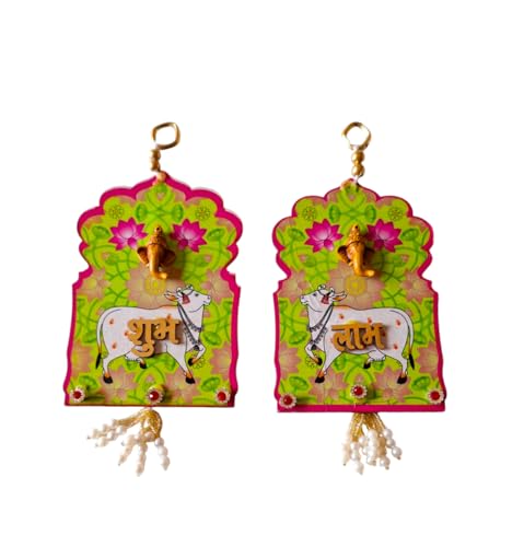 DMS RETAIL Traditional Embellished Acrylic Designer Hanging Zoomar Shubh Labh Sticker for Door and Wall Decoration Diwali Decoration Door Decoration