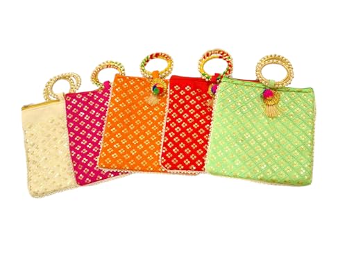 DMS RETAIL Embroidered Vintage Mobile Potli Pouches for Women, Potli Bags for Return Gifts, Potli Purse for Ladies, Shagun Mobile Potlies for Home Functions (Pack Of 2)