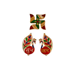 DMS RETAILMetal Peacock Shubh Labh Swastik Sticker for Door Entrance Decoration |Floor Decoration Stickers Diwali Home Decoration| Temple Drcoration 4 Inches