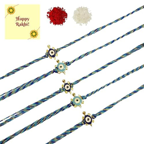 DMS RETAIL Beautiful Designer Rakhi With Tortoise/Evil Eye Charm Dark Blue Thread Rakhi For Raksha Bandhan Set Of 5 Rakhi