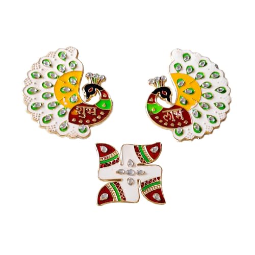 DMS RETAIL Handcrafted Peacock Shape Shubh Labh Stickers for Wall Decoration|Door Entrance Shubh Labh Stickers for Home Floor Decoration