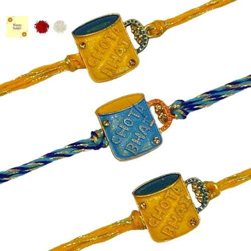 DMS RETAIL Set Of 3 Exclusive Bhaiya Rakhi CHOTA BHAI Designer Pendent For Bhaiya/Brother/Bhai With Roli Chawal And 1 Greeting Card