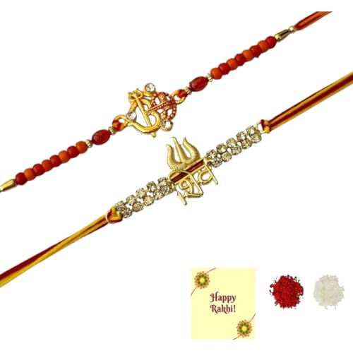 DMS RETAIL Set of 2 OM Rakhi combo Moli For Brother With Roli Tilak Greetings Card Bracelet For Men