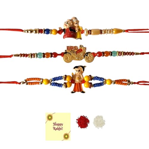 DMS RETAIL Set Of 3 Kids Rakhi For Brother With Roli Tilak And Greetings Card Kids Cartoon Rakhi
