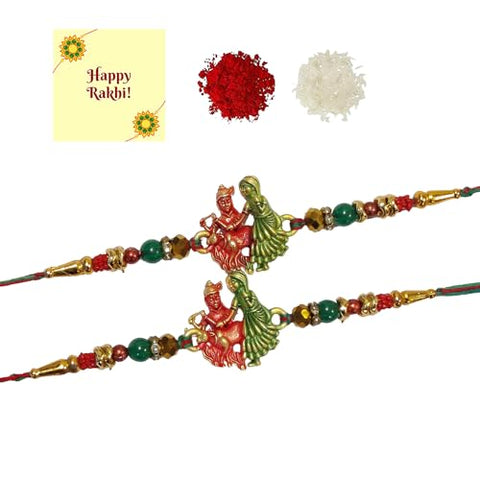 DMS RETAIL Bhaiya Bhabhi Floral Rakhi Set| Couple Rakhi| Kundan Rakhi Raksha Bandhan Greeting CardRakhi For Brother Rakhi Gift Set Rakhi Combo Bhaiya Rakhi Combo Rakhi Set of 2