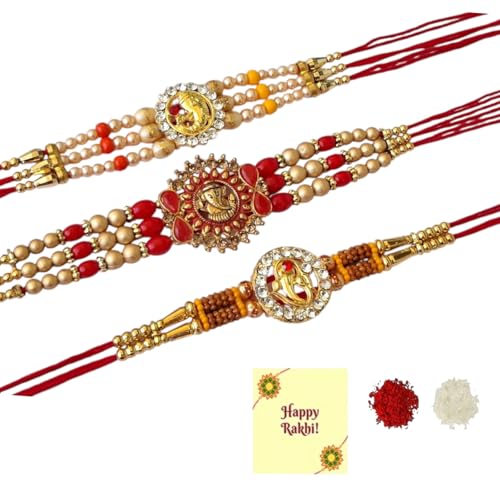 Multicolor Combo of 3 Religious Rakhi Set for Men with Roli Chawal