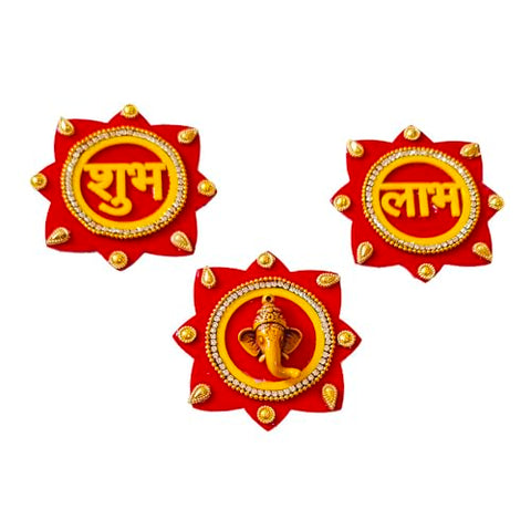 DMS RETAIL Acrylic Shubh Labh Stickers for Door Entrance| Home Decoration |Wall Decoration | Set of 3 Floor Decoration