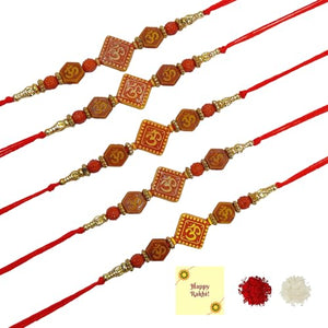 DMS RETAIL Rakhi Collection For Rakshabandhan | Rakhi For Brother | Rakhi for Bhaiya and Bhabhi | Rakhi Set Of 5 Rakhi For Bhaiya With Roli Chawal And Greetings Card