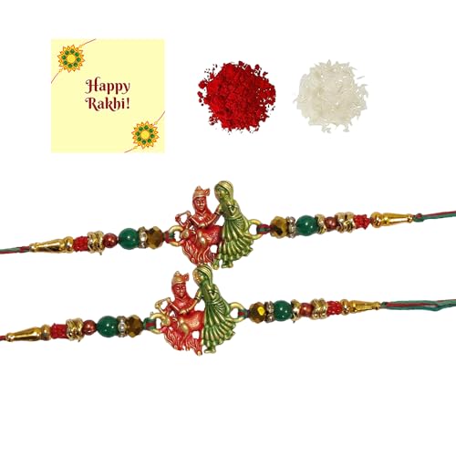 DMS RETAIL Bhaiya Bhabhi Floral Rakhi Set| Couple Rakhi| Kundan Rakhi Raksha Bandhan Greeting CardRakhi For Brother Rakhi Gift Set Rakhi Combo Bhaiya Rakhi Combo Rakhi Set of 2