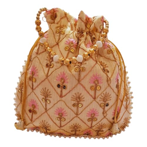 DMS RETAIL Rajasthani Style Royal Clutch Silk Batwa Bag Combo Wristlets Ethnic Potli For Women's Zari Work Potli COMBO return gift for ladies Pack Of