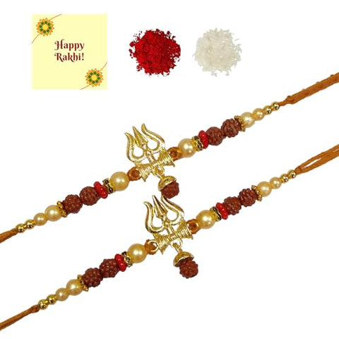 DMS RETAIL Rudraksh with Roli Chawal Bhaiya Bhabhi Different Rakhi Set for Brother (Multicolour) - Pack of 2