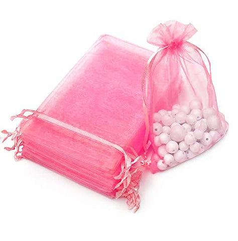 DMS RETAIL Clear Plain Potli Bags for Return Gift Organza, Jewelry Pouches,Wedding Party Favor Gift Bags Drawstring Pouches 13X18 CMS Pack of 25 bags (PINK)