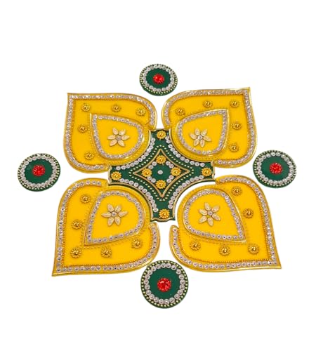 DMS RETAI Reusable Plastic Pan Acrylic Handcrafted Decorative Rangoli Set for Floor Decoration for Diwali Puja Functions, Table Decoration Floor Decoration Multicolor, 10 Inch, 9 PCS