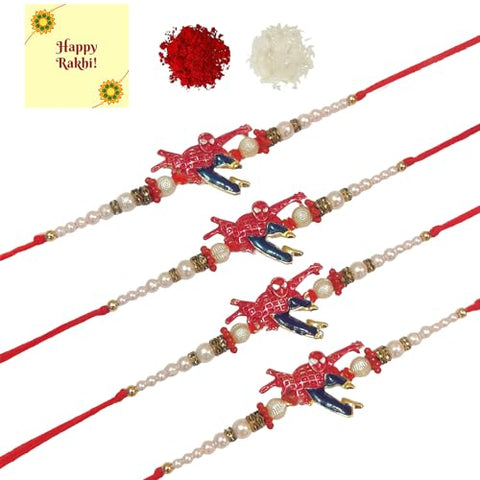 DMS RETAIL Set of 4 Rakhi for Brother with Roli Chawal Rakhi for Bhaiya Kids Rakhi For Brother