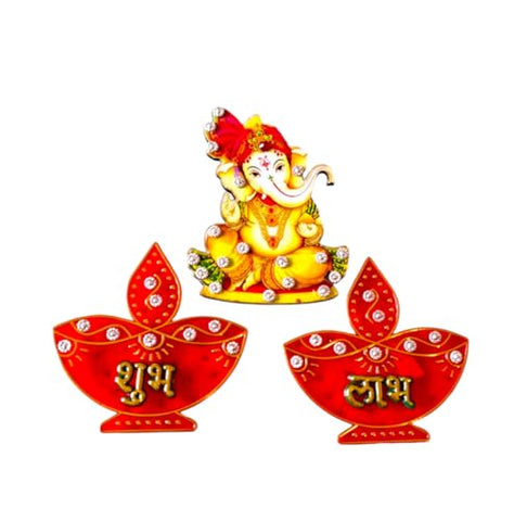 DMS RETAIL Acrylic Decorative Diya Shubh Labh Ganesh Wall Sticker, Door Entrance Sticker, Diwali Decoration Items for Door Decoration Temple Decoration 4X4 INCH