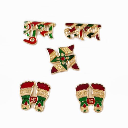 DMS RETAILCombo of Metal Shubh Labh Laxmicharan Swastik Stickers for