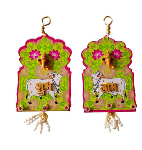 DMS RETAIL Traditional Embellished Acrylic Designer Hanging Zoomar Shubh Labh Sticker for Door and Wall Decoration Diwali Decoration Door Decoration