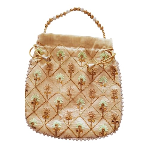 DMS RETAIL Women's Embroidered Potli | Ladies Purse Handbag Purses for Women,Wedding, Housewarming, Corporate Gifts, Anniversary Baby Shower Return Gifts (GREEN)