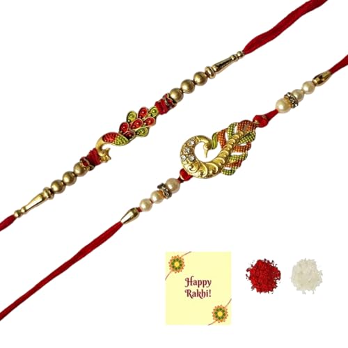 DMS RETAIL Designer Peaock Rakhi For Brother With Roli TIlak And Greetings Card