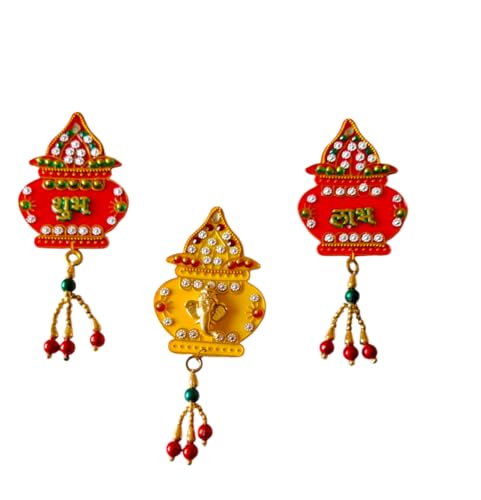 DMS RETAIL Acrylic Kalash Shubh Labh Ganesh Wall Sticker for Diwali Decoration|Stickers for Door Entrance| Home Decoration Items Temple Decoration 4 Inches