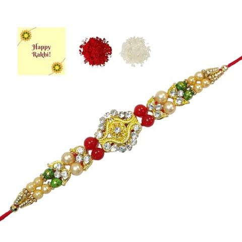 DMS RETAIL Rakhi for Brother Floral Kundan Rakhi for Bhaiya Bhai Boy Raksha Bandhan Designer Rakhi Meenakari Rakhi