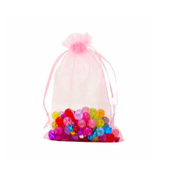 DMS RETAIL Drawstring Organza Bags, Wedding Party Favor Gift Pouch, Chocolate Mesh Candy Gift Jewelry Organza Bag, Sachet Bags Small Sheer Organza Pouches - Festival 13X18 CMS 100 PCS (PINK)