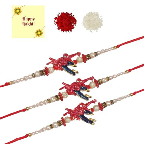 DMS RETAIL Set Of 3 Kids Rakhi For Brother Bhaiya For Rakshabandhan With Greetings Card And Roli Chawal