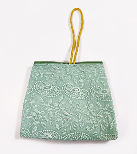 DMS RETAIL Lucknowi Embroidered Potli Bags in Samosa Shape Potli Pouches, Return Gifts for Women, Shagun Potli Purse for Gifting, Potli Bags for Ladies (Turqoise)