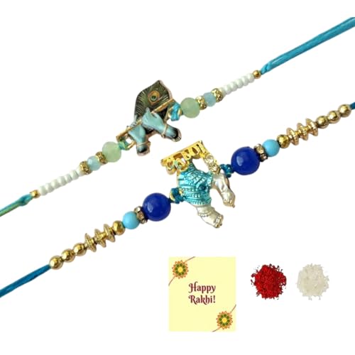 DMS RETAIL Set of 2 Morepankh Krishna Rakhi For brother With Roli Tilak And Gretings card Traditional Rakhi