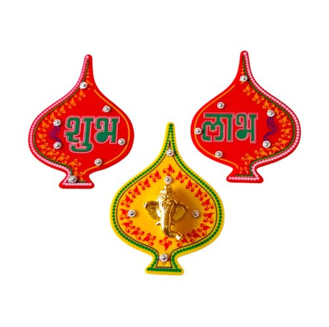 DMS RETAIL Acrylic Pan Shubh Labh Ganesh Wall Sticker, Door Entrance Sticker, Diwali Decoration Items for Door Decoration Temple Decoration 4X4 INCH