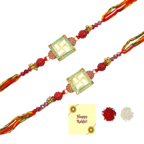 DMS RETAIL Swastik Rakhi for Brother Set of 2 | Religious Moli Thread Band for Bhai | Traditional Rakhi Set