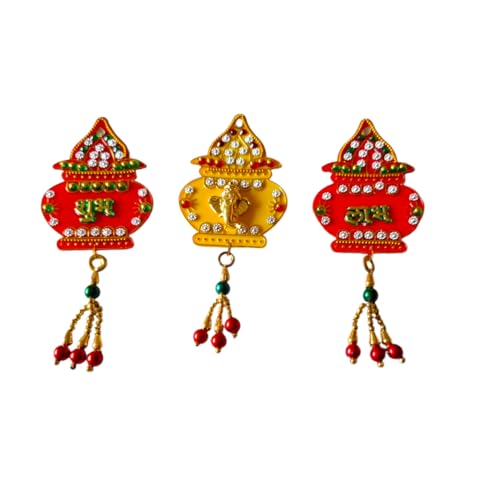 DMS RETAIL Acrylic Kalash Shubh Labh Ganesh Wall Sticker for Diwali Decoration|Stickers for Door Entrance| Home Decoration Items Temple Decoration 4 Inches