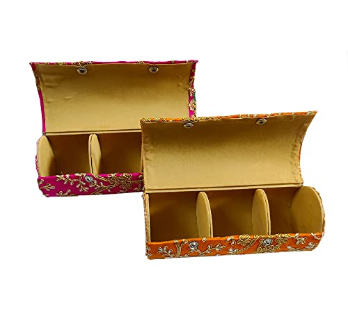 DMS RETAIL Embroidered Bangle Organiser For Women| Silk Bangle Box Storage For Women|Return Gift Favor Shagun Favor Box-8 Inches Pack Of (3)