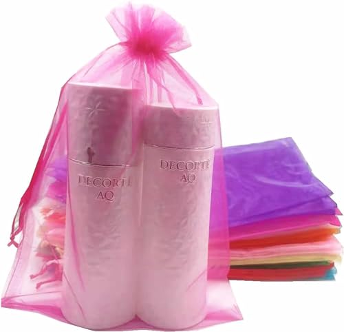 DMS RETAIL Plain Non Printed Clear - Organza Favor Jewellery Pouch, Shagun Potli Bags Drawstring Pouches For Wedding Plain Organza Bag Pouches Pack Of 60 Bags PINK (17X23 CMS)