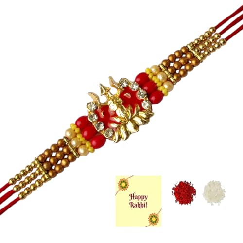 DMS RETAIL Designer Trishul Rakhi For Beloved Brother With Roli Tilak With Greetings Card